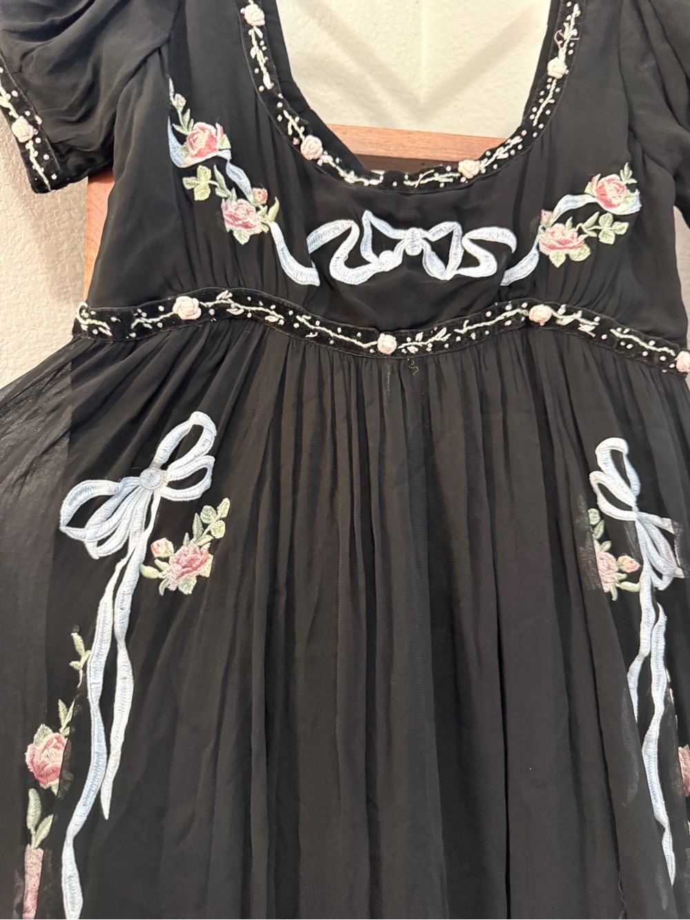 For Love & Lemons Rosemarie Black Maxi Dress with Pink Floral & Bows Embroidery - Picture 5 of 11